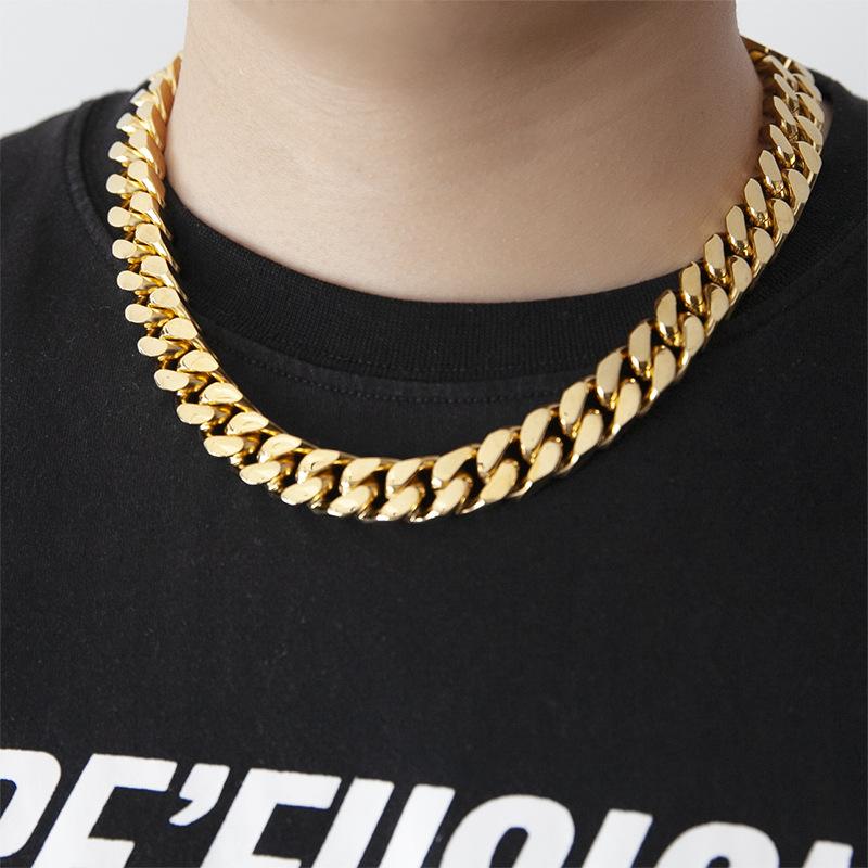 Men's Titanium Steel Quad-Grind Cuban Chain Necklace - D490