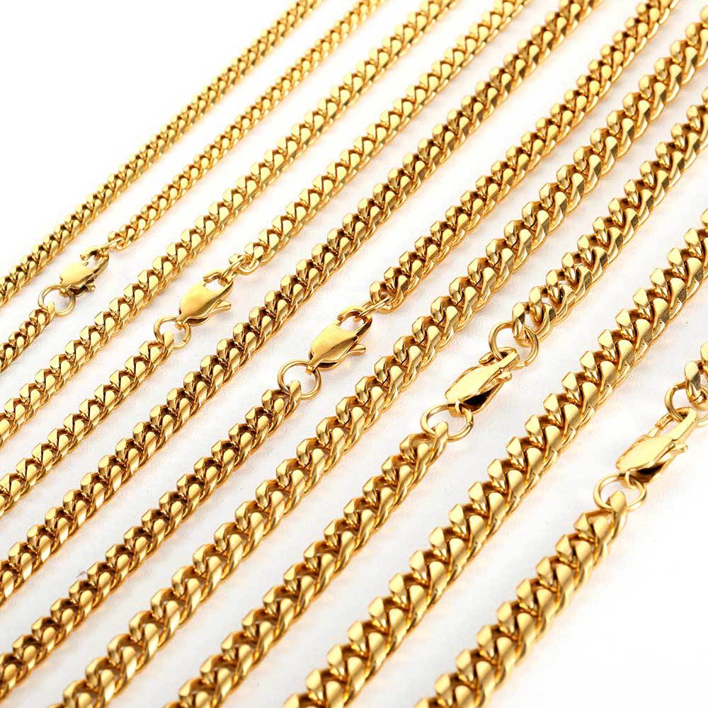 Unisex Hip-hop  Clasp Cuban Necklace Round Grind Encrypted Male Titanium Steel Length 16-30 Inches Width 5-9mm W789