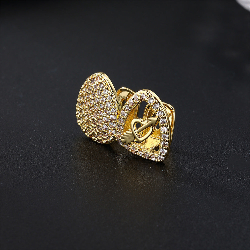 Trendy Hip-Hop Gold Grillz with Zircon Inlay – Fun and Quirky Single Heart-Shaped Grillz Accessory for Halloween Y70