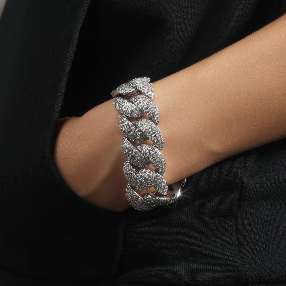 Unisex Hip-Hop Cuban Link Bracelet Necklace – 24mm Copper with Zirconia Stones, Available in 7-24 Inches, Y47