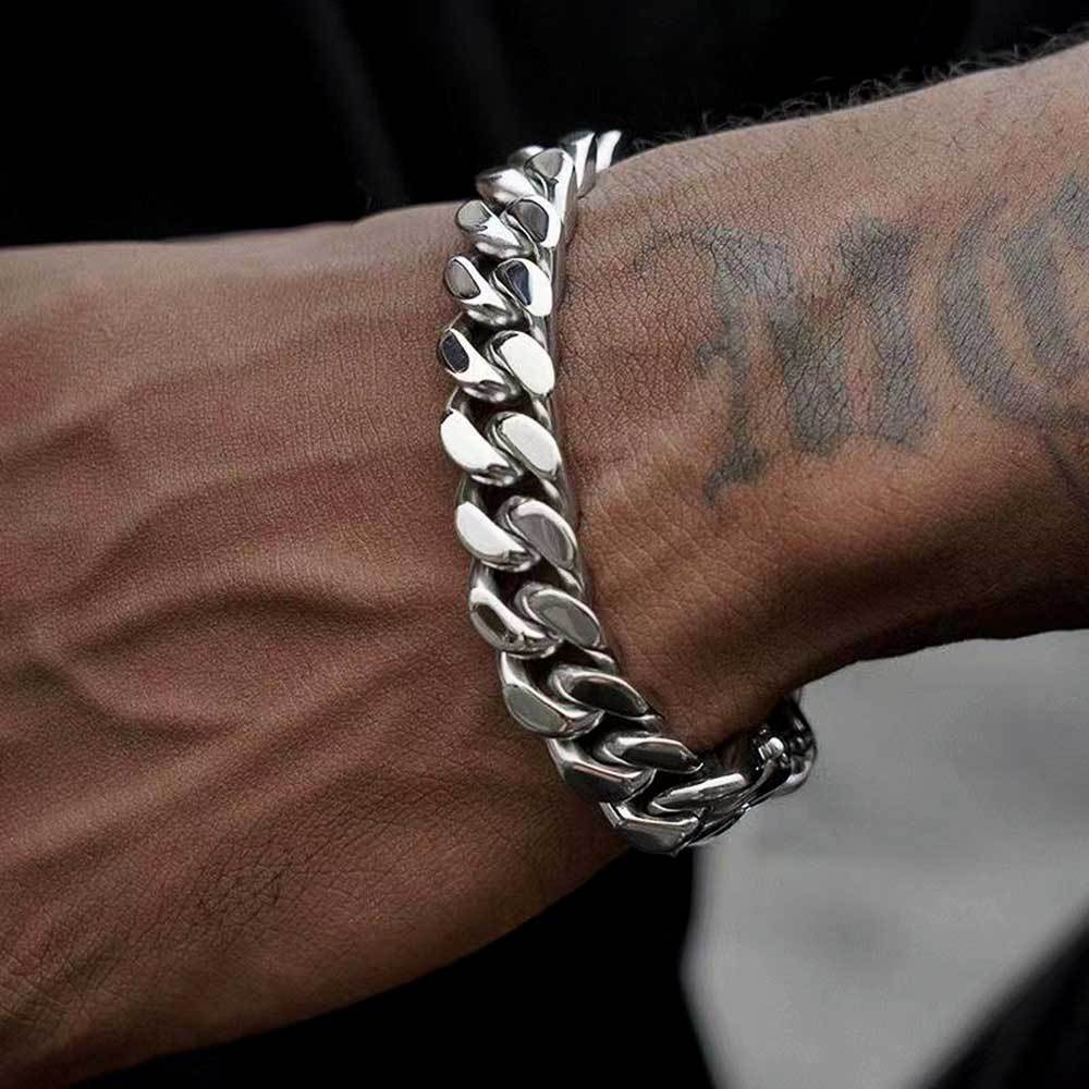 Men's Hip-Hop Four-Sided Grinding Encrypted Cuban Chain Stainless Steel Bracelet 7-9 Inches Length – D130
