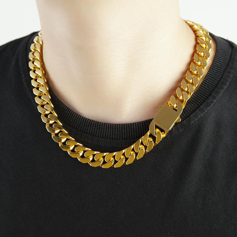 Men's Titanium Steel Quad-Grind Cuban Chain Necklace - D490
