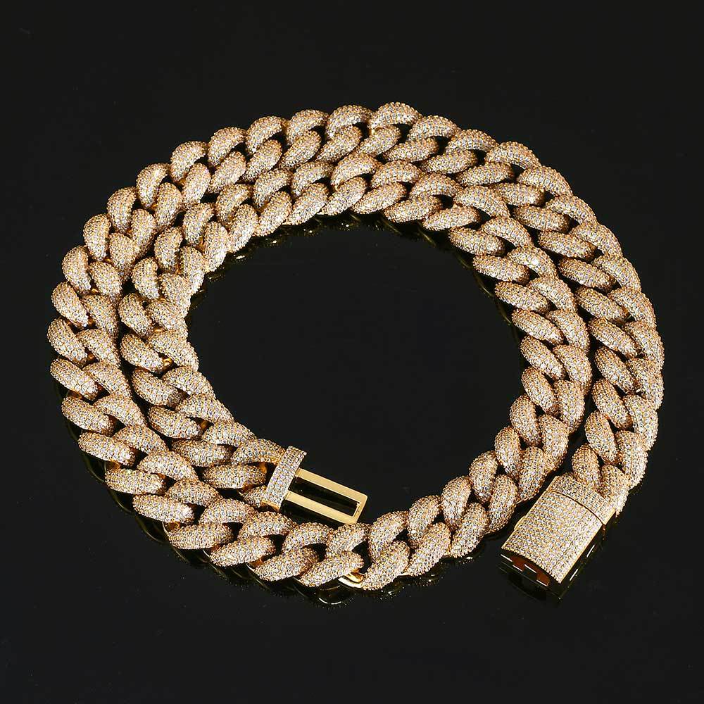 14mm-18mm Stylish Hip-Hop Bubble Cuban Chain Zircon Necklace for Men & Elegant CZ Bracelet for Women - Y53