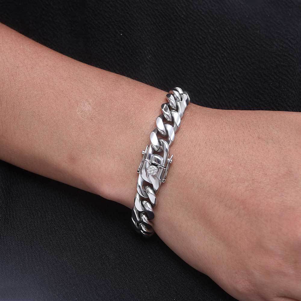 Unisex Hip-Hop Stainless Steel Faucet Buckle Cuban Chain Bracelet 7-9 Inches Multiple Colors  D147