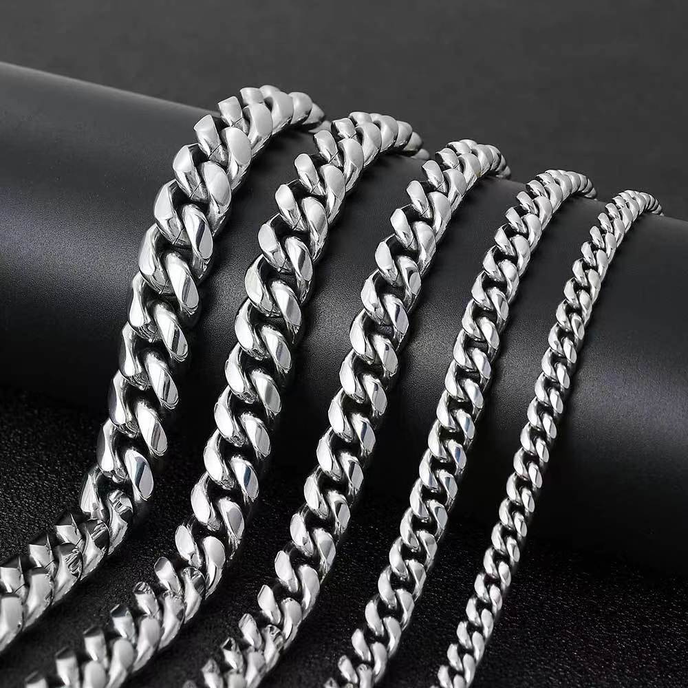 12mm Unisex Hip-Hop Buckle Cuban Chain Necklace & Bracelet Chain Length 16-30” D129