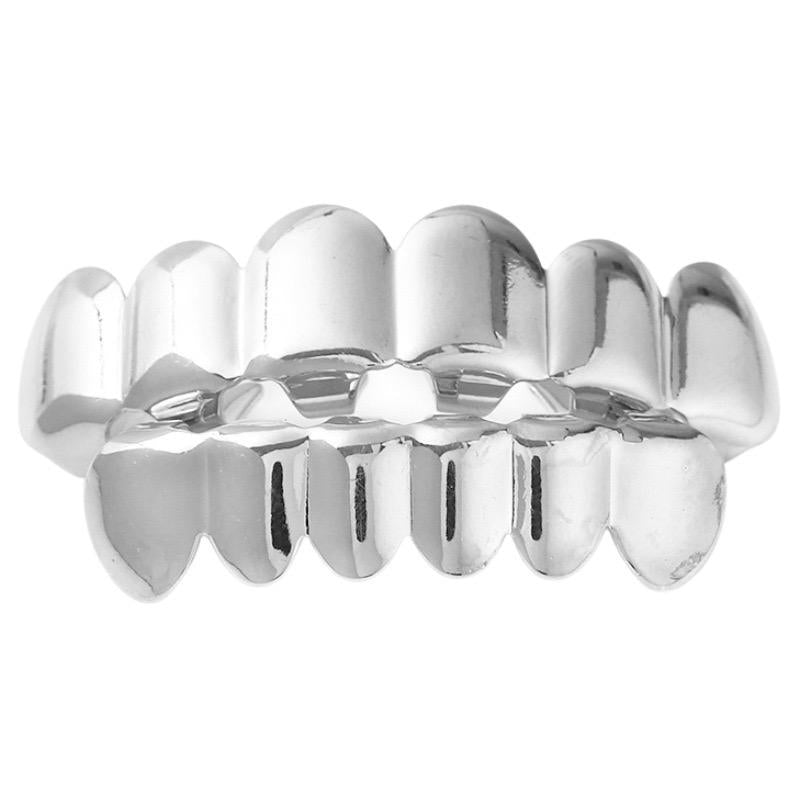 Unisex Silver-Tone Hip Hop Removeable Teeth Grillz Set (Top & Bottom) D338