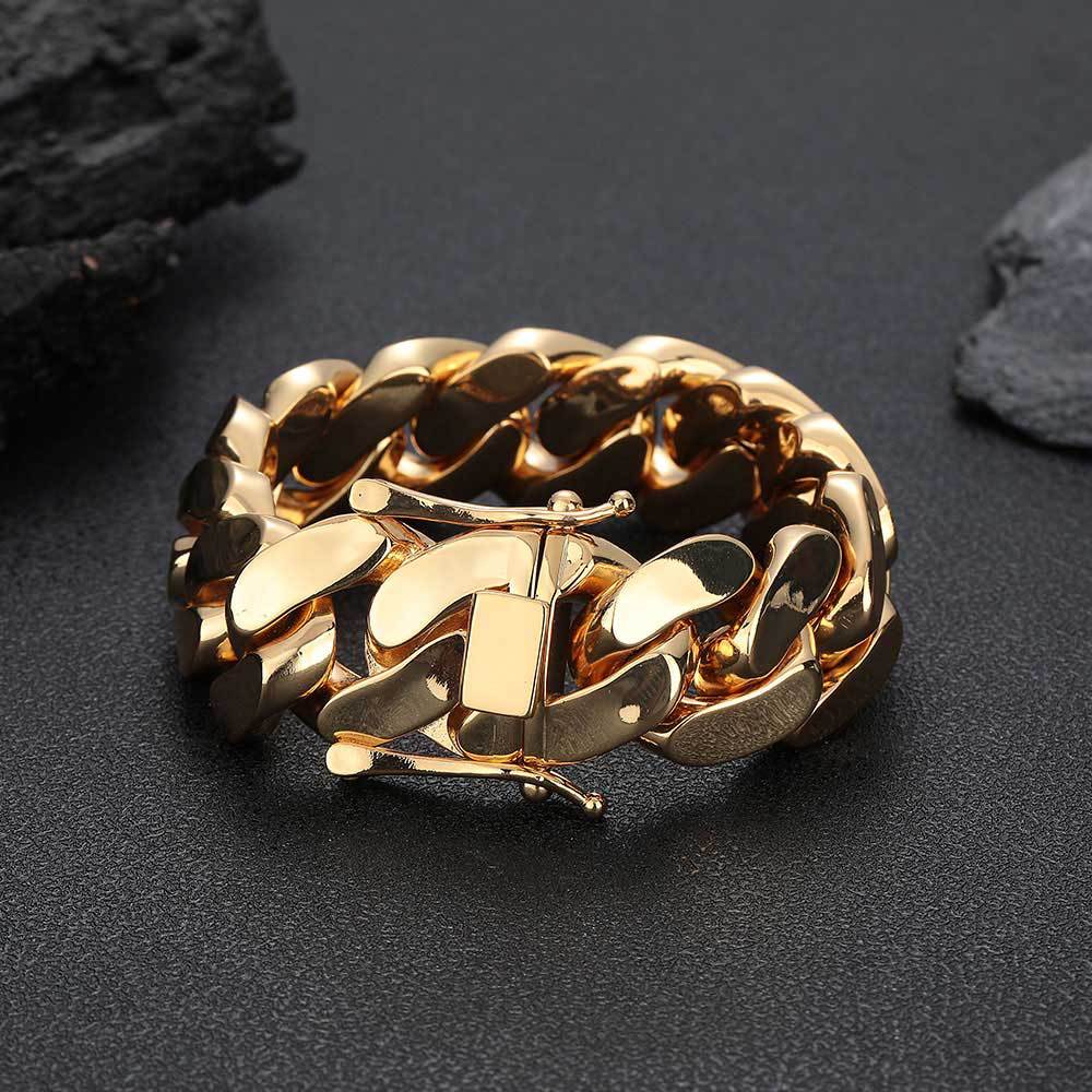 Men's Smooth Cuban Titanium Steel Bracelet Width 22mm Length 7-9inch.Q935