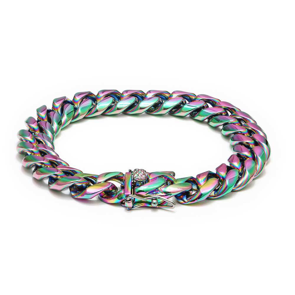 Unisex Plain Clasp Encrypted Cuban Bracelet Round Grind Hip-hop Titanium Steel Width 6-14mm Length 7-9 Inches,  W792