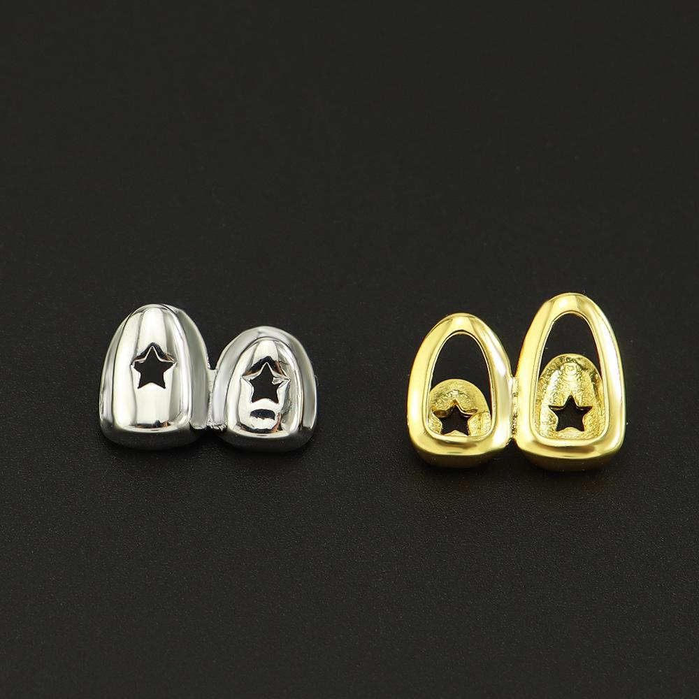 Unisex Hip-hop Pentagram Tooth Cap Double Hollow Teeth Copper Grillz W784