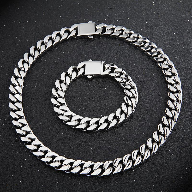 Men's Titanium Steel Quad-Grind Cuban Chain Necklace - D490