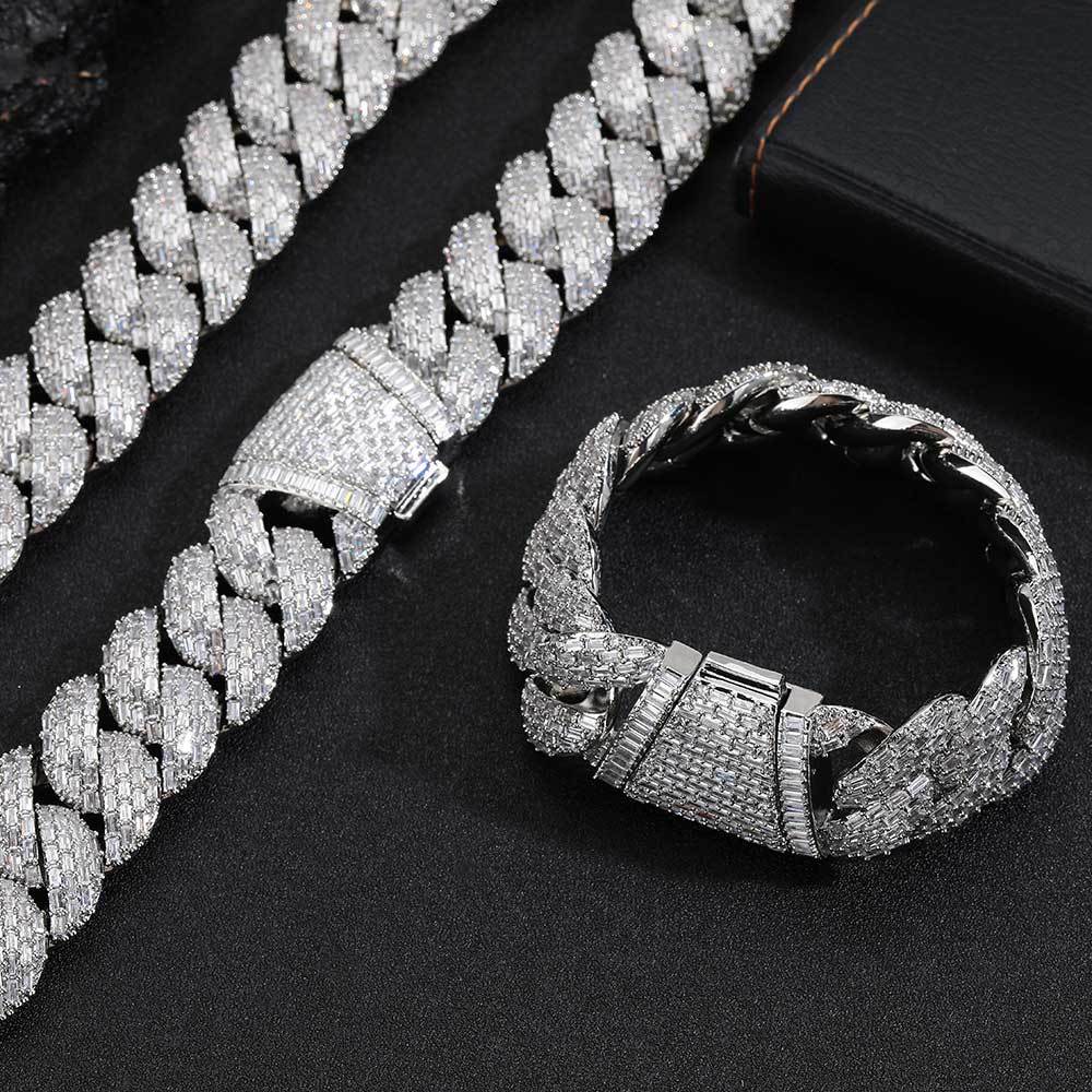 Luxury Hip-Hop 24mm T-Zircon Bubble Cuban Chain Necklace for Men - Full CZ-Studded Bracelet -  Y52