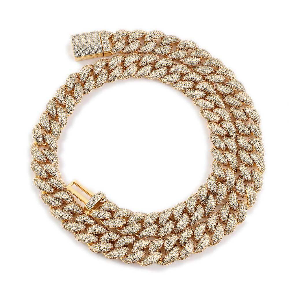 14mm-18mm Stylish Hip-Hop Bubble Cuban Chain Zircon Necklace for Men & Elegant CZ Bracelet for Women - Y53