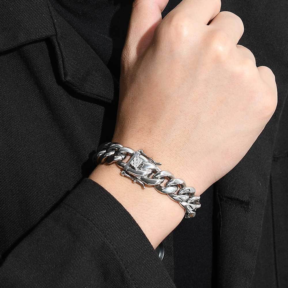 Unisex Plain Clasp Encrypted Cuban Bracelet Round Grind Hip-hop Titanium Steel Width 6-14mm Length 7-9 Inches,  W792
