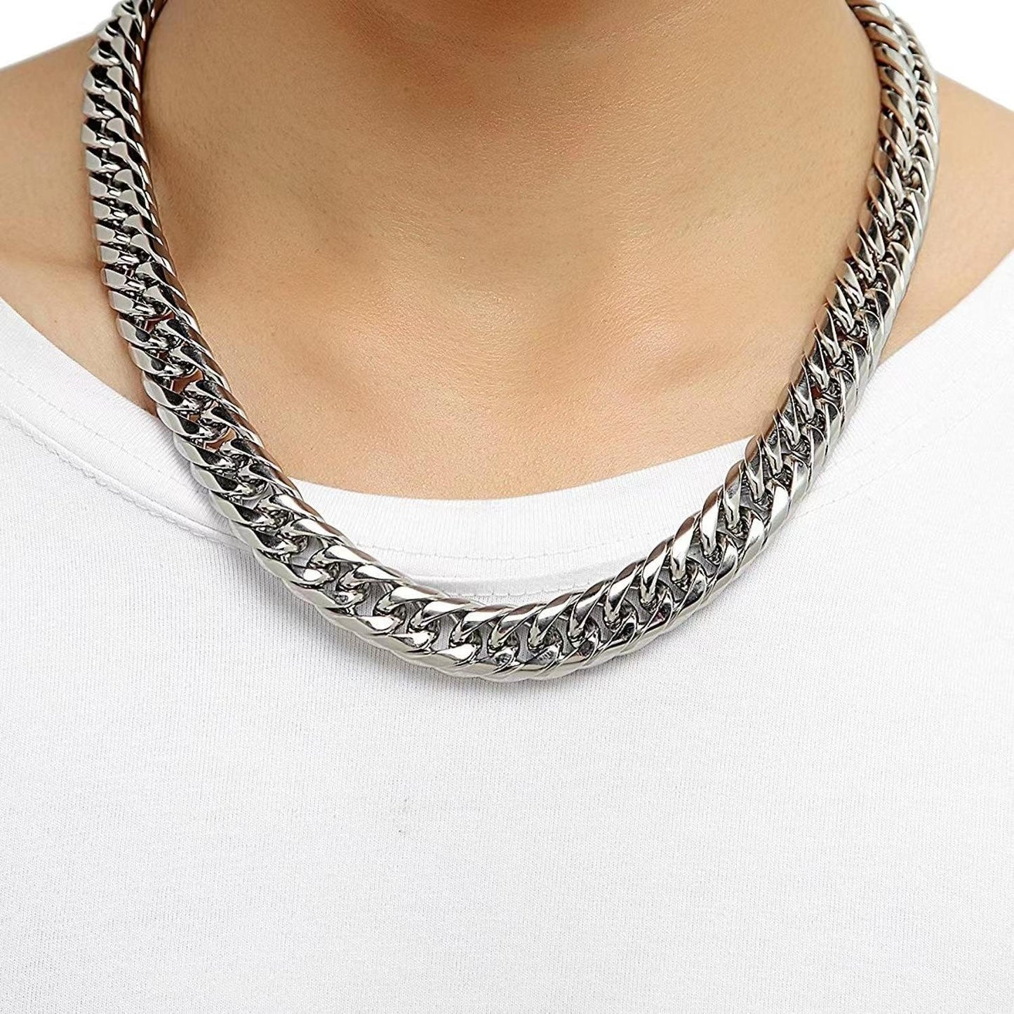 Unisex Hip-Hop Cuban Chain Necklace Stainless Steel Matte FinishTitanium Steel, Length18-24In ,S95