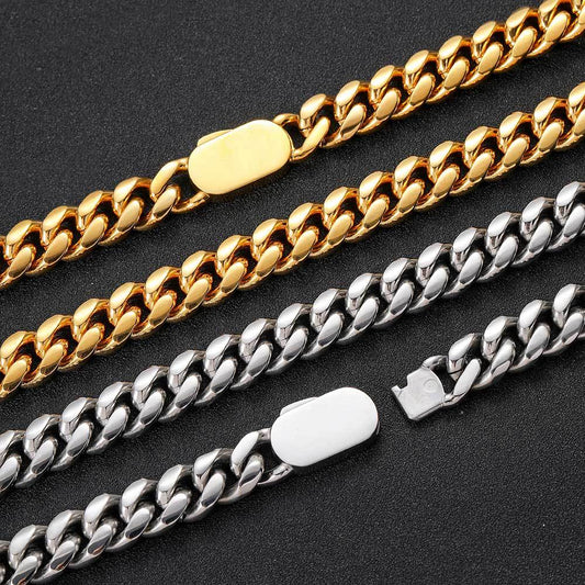 Men's Versatile Encrypted Cuban Titanium Steel Bracelet Width 8-12MM Length 7-9inch Q938