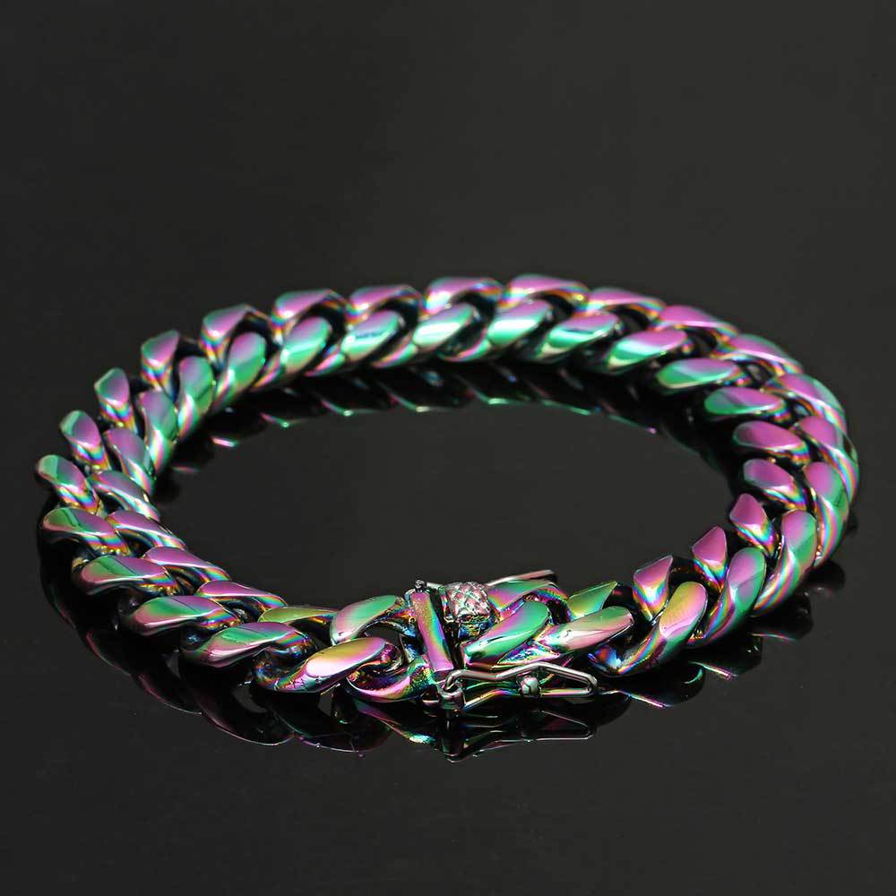 Unisex Plain Clasp Encrypted Cuban Bracelet Round Grind Hip-hop Titanium Steel Width 6-14mm Length 7-9 Inches,  W792