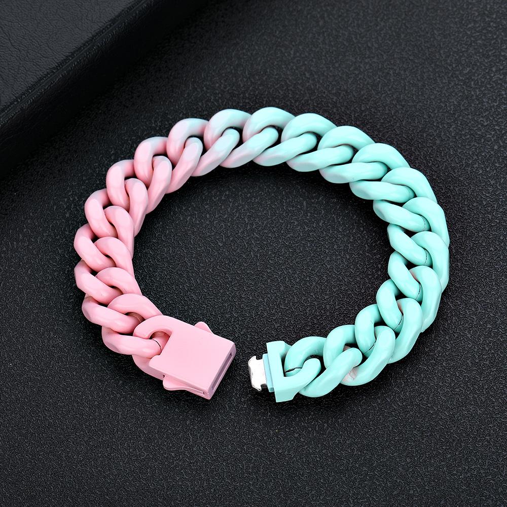 Men's Hip-Hop Cuban Multicolor Titanium Steel Bracelet, Width 13MM, Chain Length 7.3-8.3 inches - Q1202
