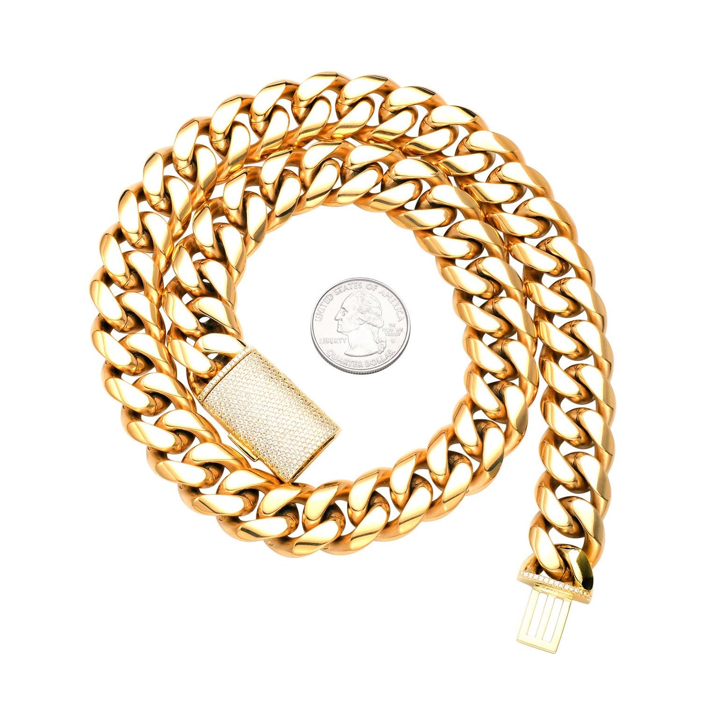 12-22MM Stainless Steel Cuban Link Necklace with Micro-Paved Zircon Clasp – Hip-Hop Style Jewelry for Men and Women – Y52
