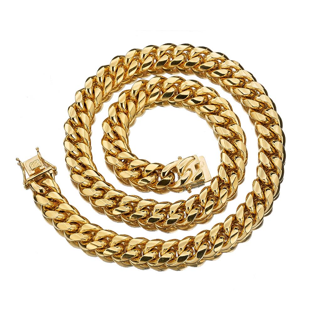 6-18MM Golden Cuban Link Chain with Dragon Head Clasp – Hip-Hop Style Titanium Steel Necklace for Men – Y52