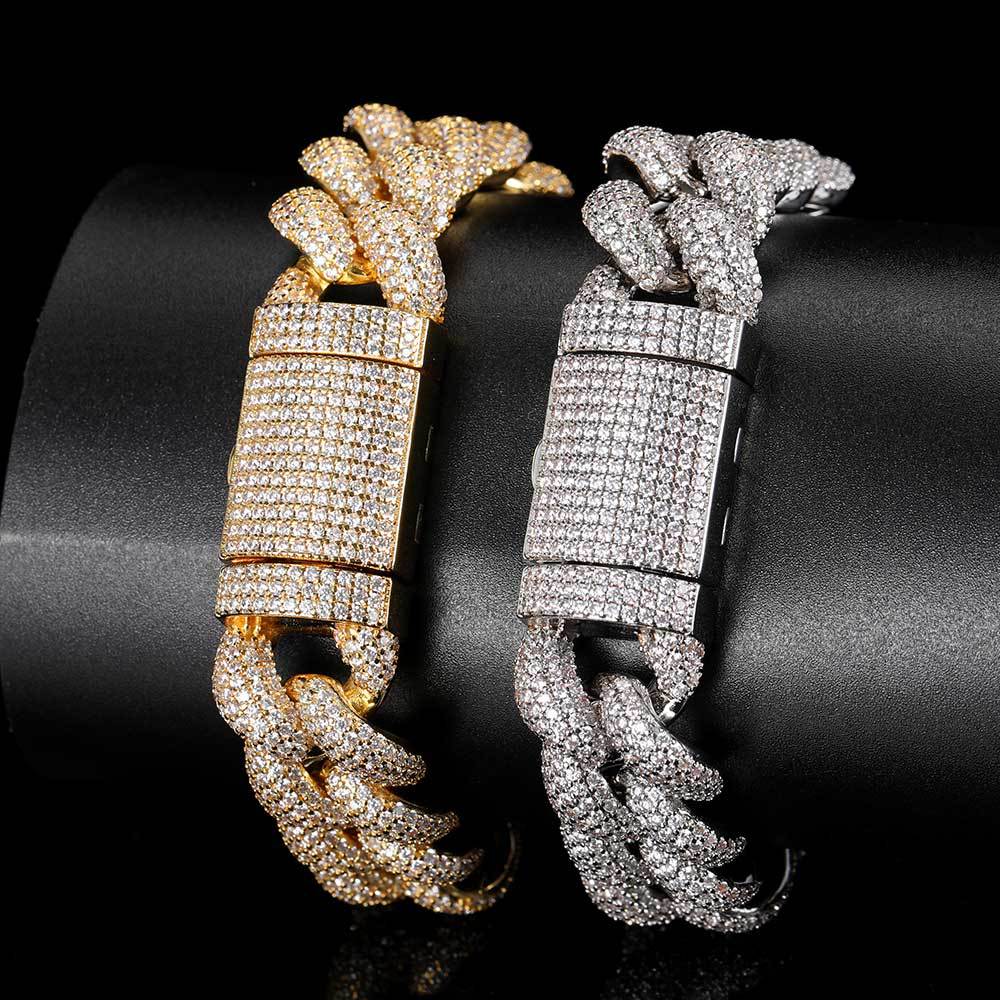 14mm-18mm Stylish Hip-Hop Bubble Cuban Chain Zircon Necklace for Men & Elegant CZ Bracelet for Women - Y53