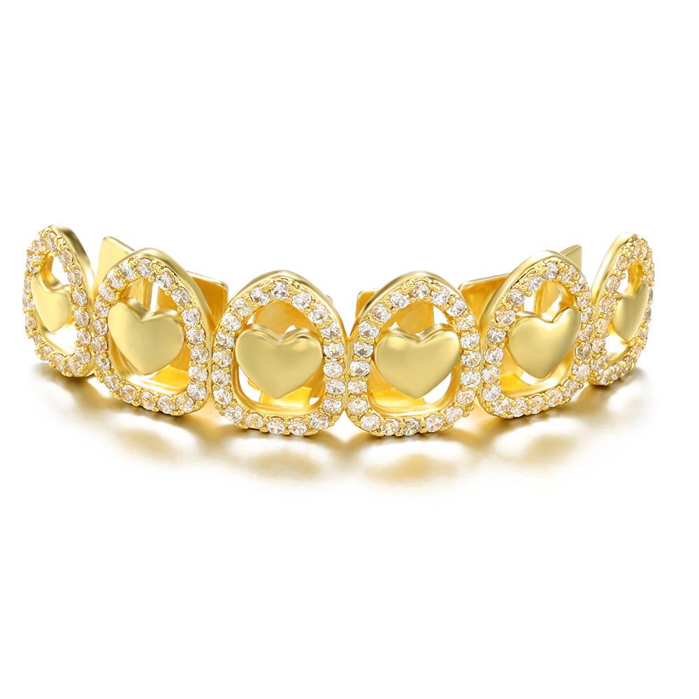 Unisex Cubic Zirconia Holo Heart Shape 6 Teeth Grillz Hiphop Accessories Comfortable Grills  ,  K271
