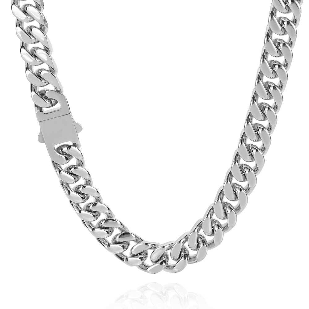 Unisex Cuban Necklace Polished Clasp Encrypted Four-Sided Grind Male Hip hop Titanium Steel Necklace  16-30 Inches Width 5-15m, W788
