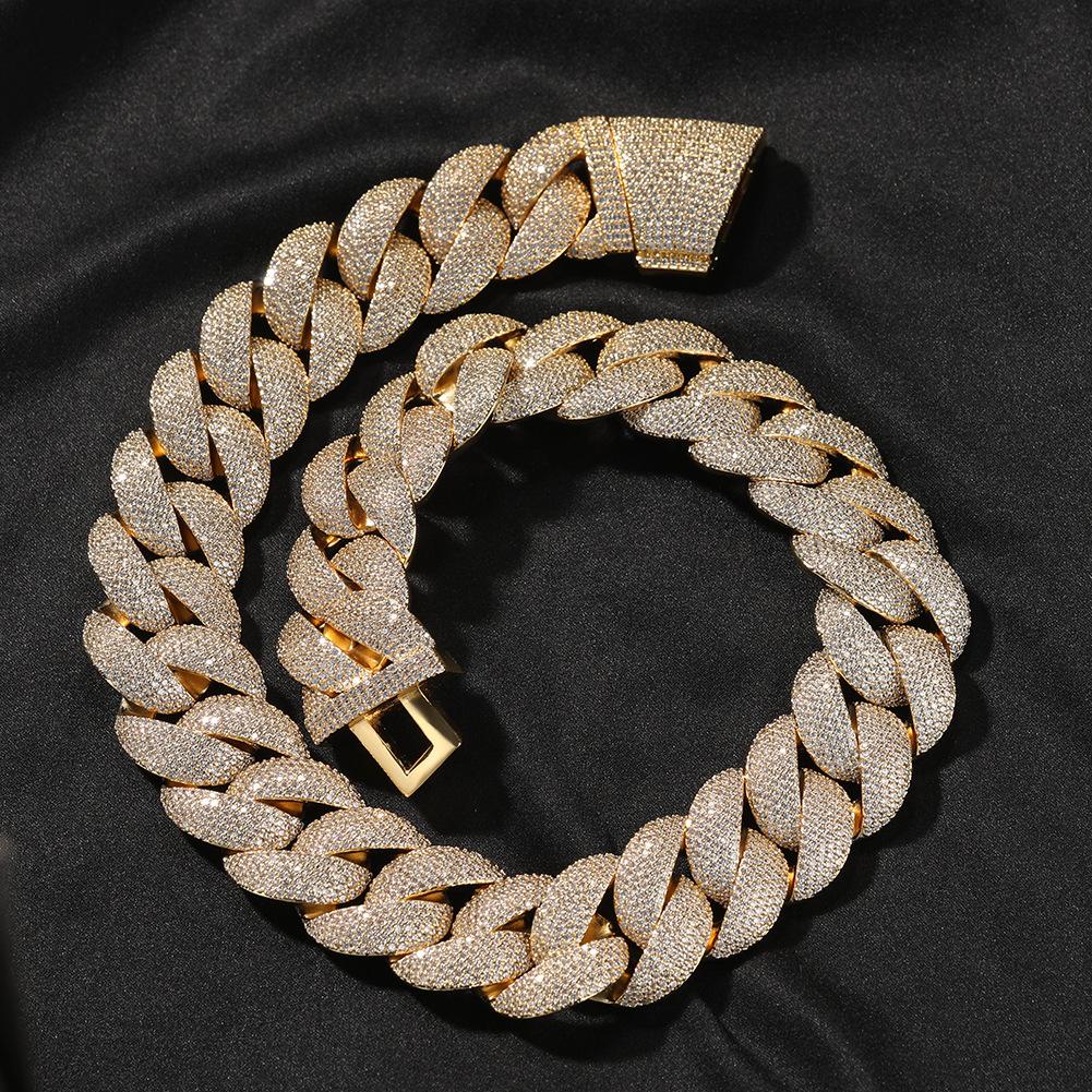 Unisex Hip-Hop Cuban Link Bracelet Necklace – 24mm Copper with Zirconia Stones, Available in 7-24 Inches, Y47