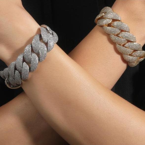 Unisex Hip-Hop Cuban Link Bracelet Necklace – 24mm Copper with Zirconia Stones, Available in 7-24 Inches, Y47