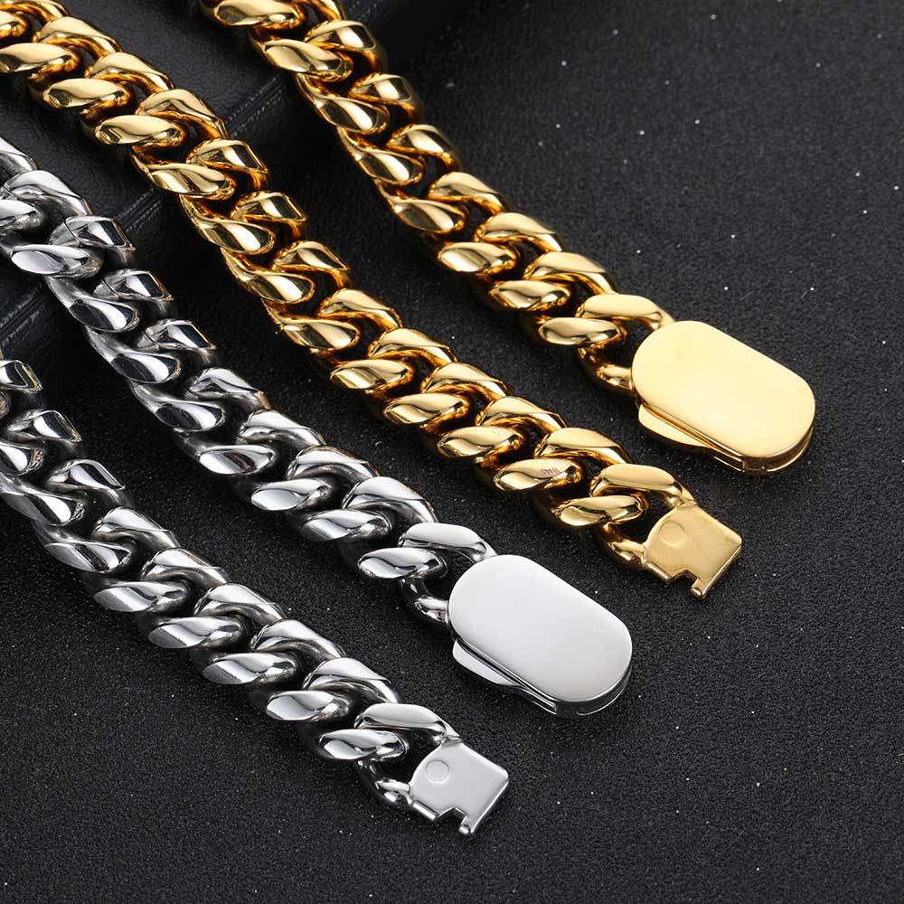 Men's Engraved Round Cuban Link Titanium Steel Necklace 16-30 inches Q928