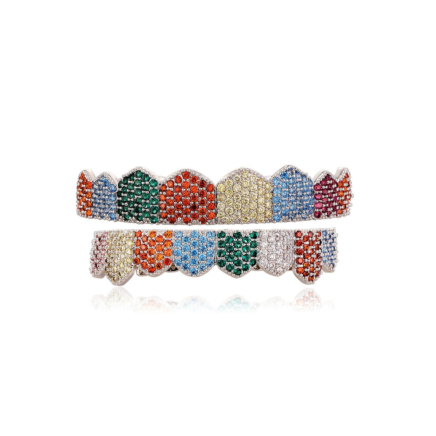 Unisex 8 Teeth Colourful Cubic Zirconia Comfortable Grillz for Men&women Hiphop Accessories Grills   K239
