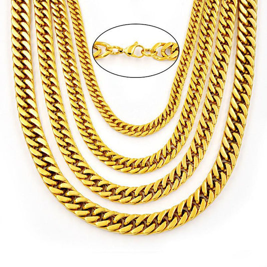 Men's Encrypted Cuban Titanium Steel Necklace, Width 3-5MM  Length 18-26 inches Q1072