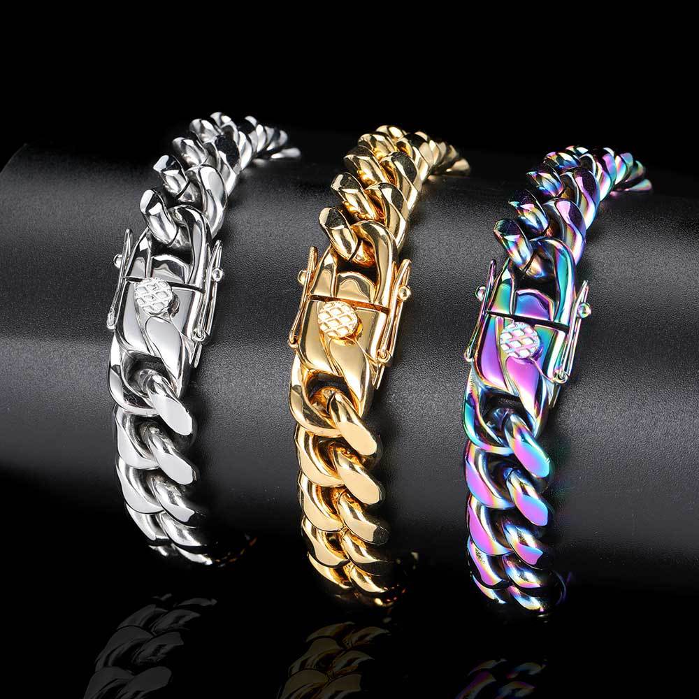 Unisex Hip-Hop Stainless Steel Faucet Buckle Cuban Chain Bracelet 7-9 Inches Multiple Colors  D147