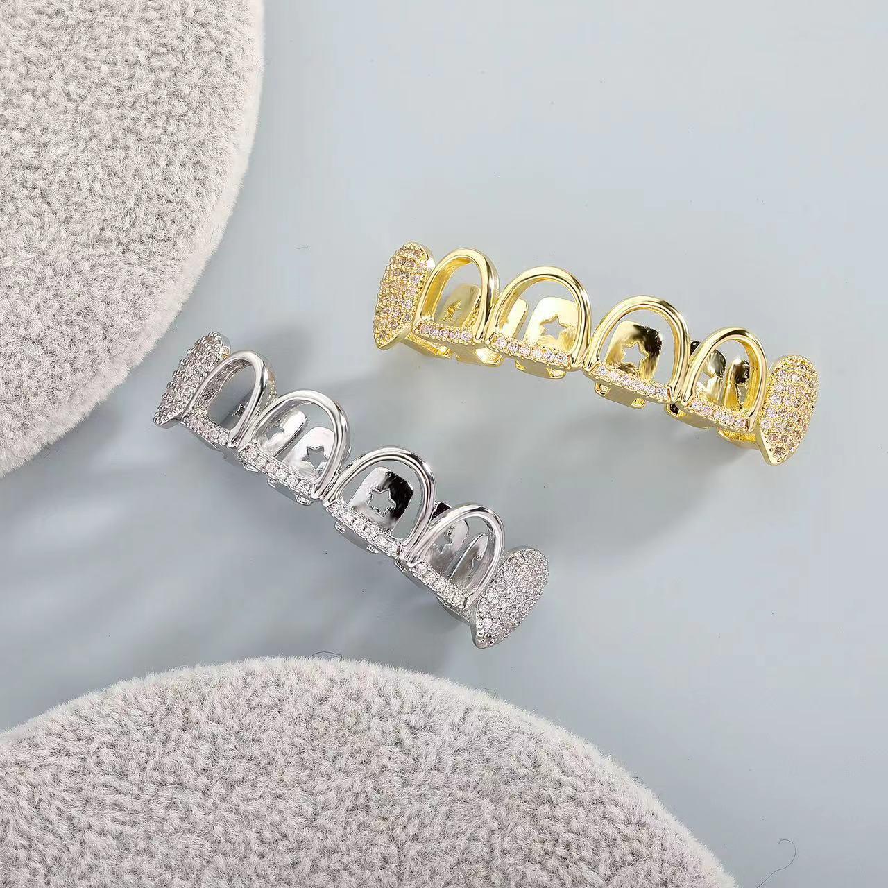Unisex Cubic Zirconia 6 Teeth Holo Comfortable Grillz HipHop Accessories Grills For Men & Women .K293