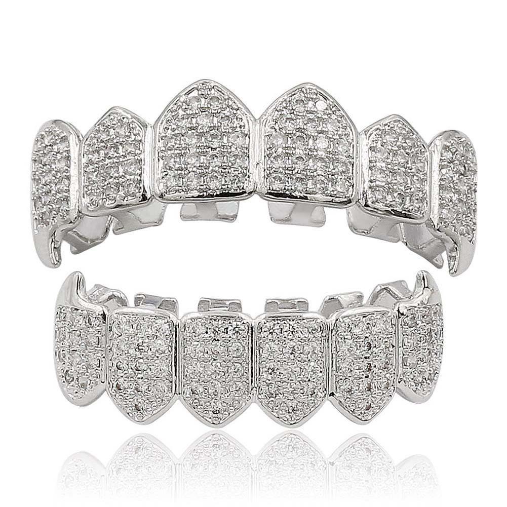 【ALL 4、6teeth  ZIRCON  GRILLZ IN HERE 02】Unisex Hiphop Accessories Grillz Cubic Zirconia Grills Comfortable