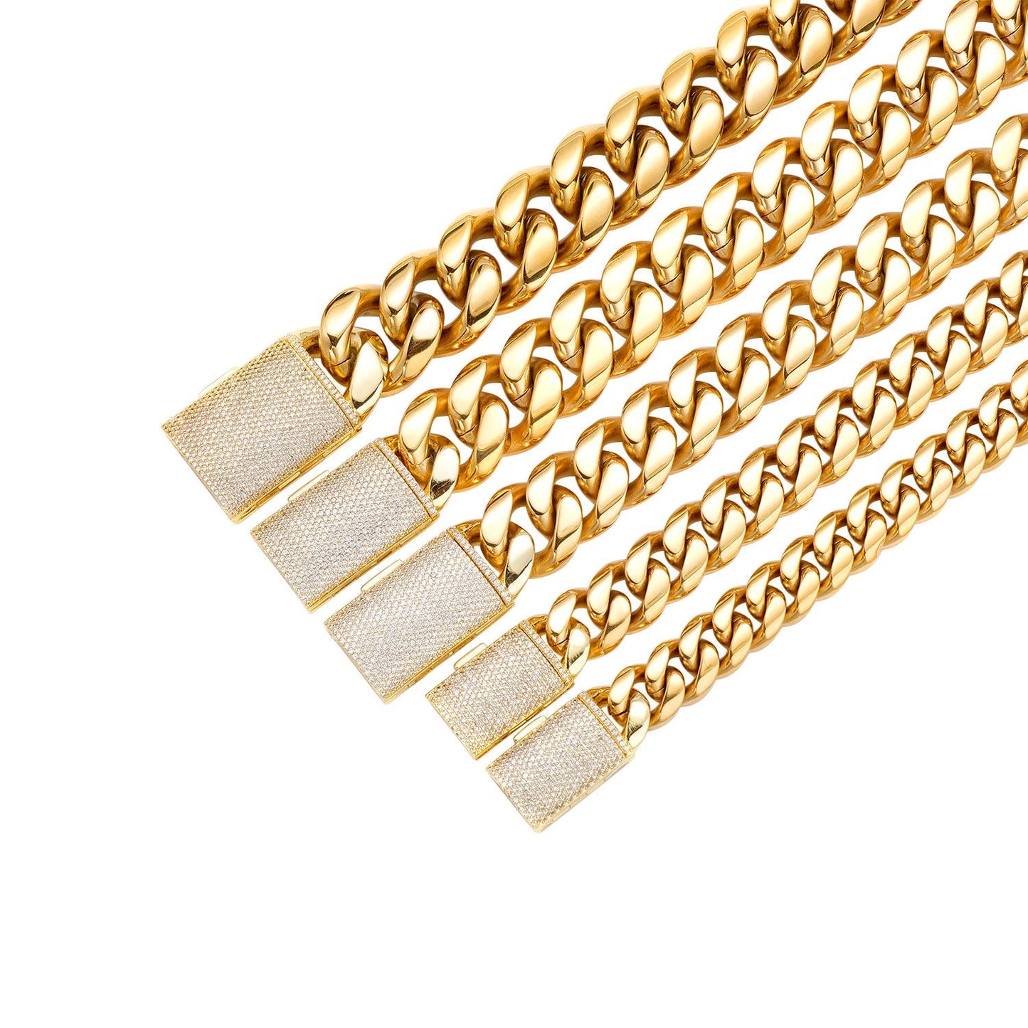 12-22MM Stainless Steel Cuban Link Necklace with Micro-Paved Zircon Clasp – Hip-Hop Style Jewelry for Men and Women – Y52