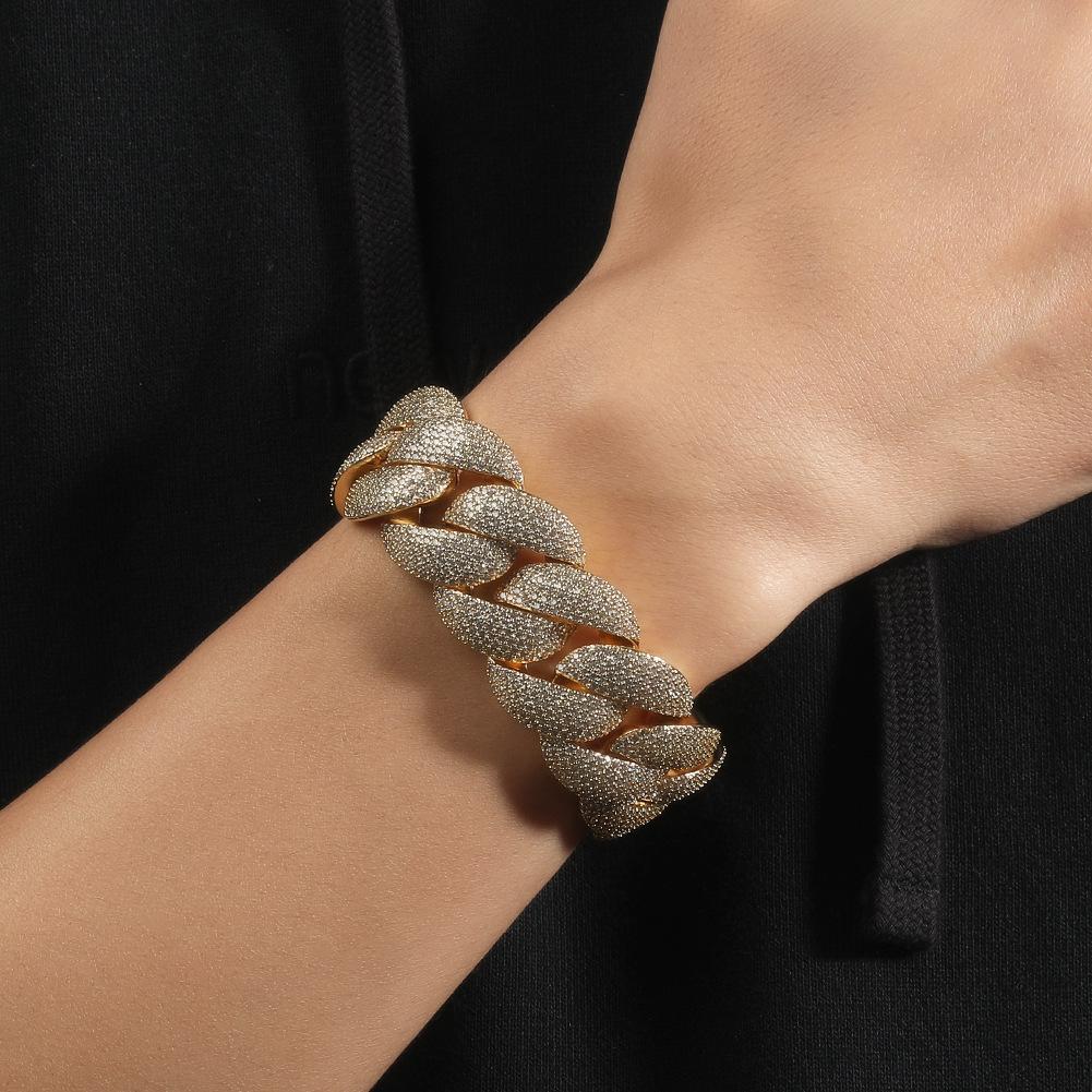 Unisex Hip-Hop Cuban Link Bracelet Necklace – 24mm Copper with Zirconia Stones, Available in 7-24 Inches, Y47