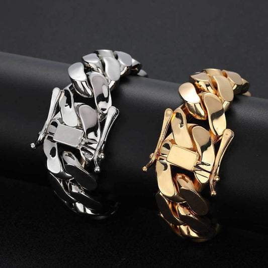 Men's Smooth Cuban Titanium Steel Bracelet Width 22mm Length 7-9inch.Q935