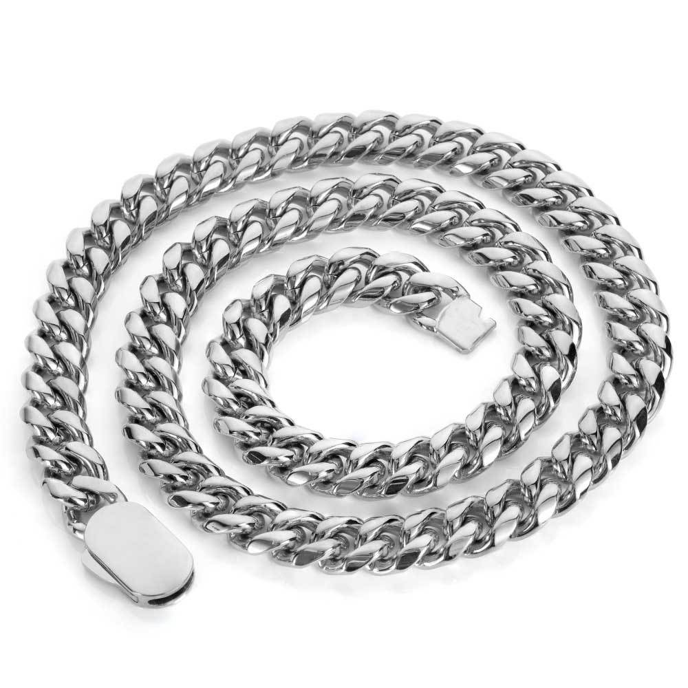 Men's Engraved Round Cuban Link Titanium Steel Necklace 16-30 inches Q928