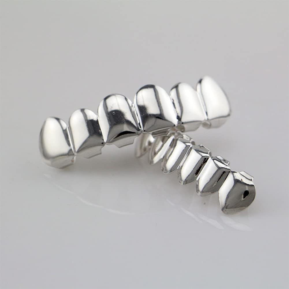 Unisex Silver-Tone Hip Hop Removeable Teeth Grillz Set (Top & Bottom) D338