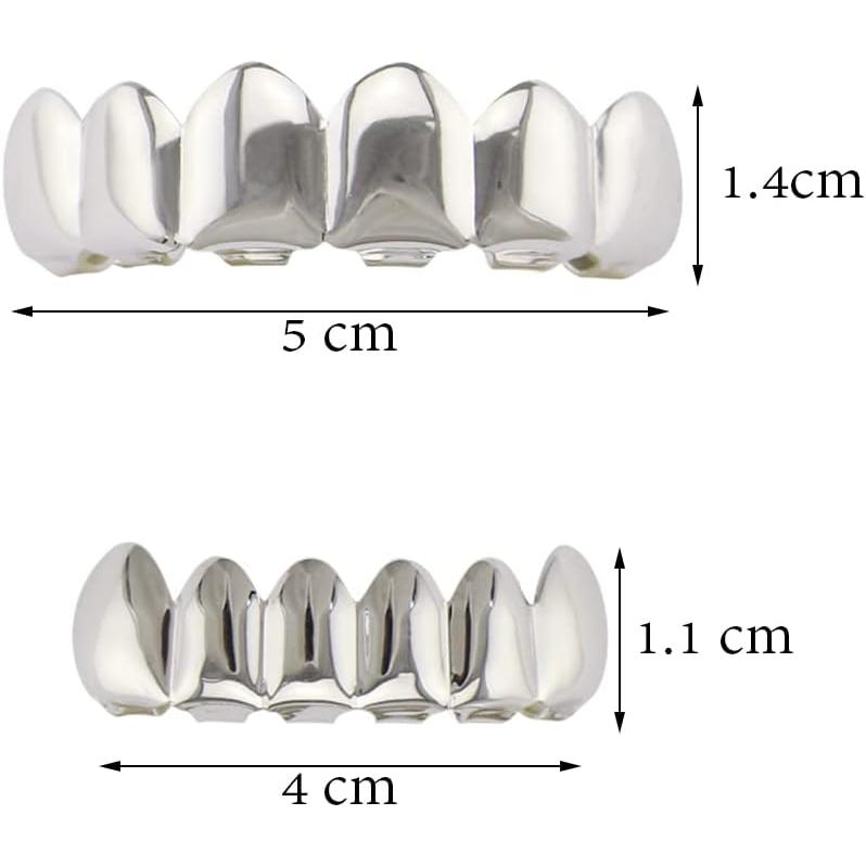 Unisex Silver-Tone Hip Hop Removeable Teeth Grillz Set (Top & Bottom) D338