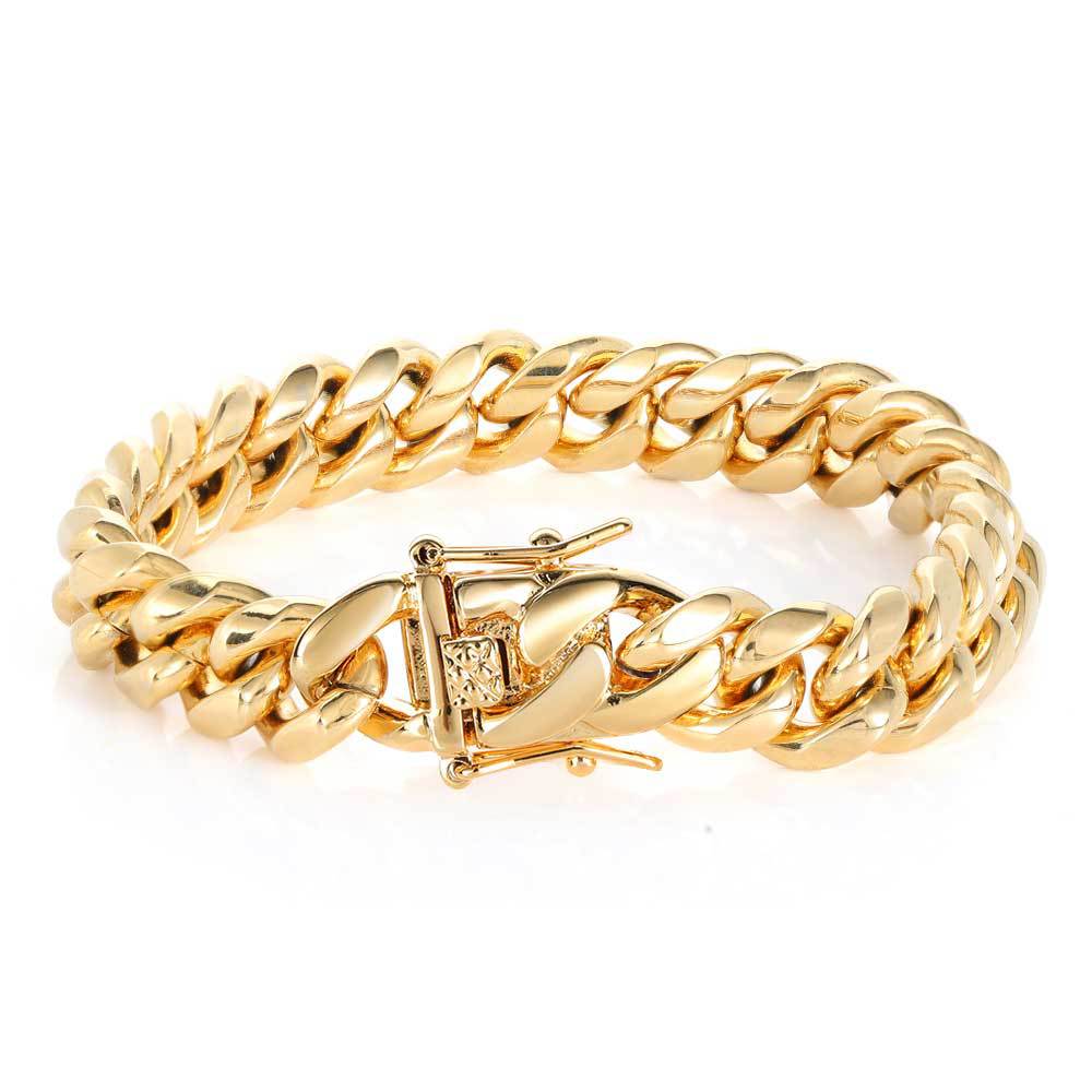 Unisex Plain Clasp Encrypted Cuban Bracelet Round Grind Hip-hop Titanium Steel Width 6-14mm Length 7-9 Inches,  W792