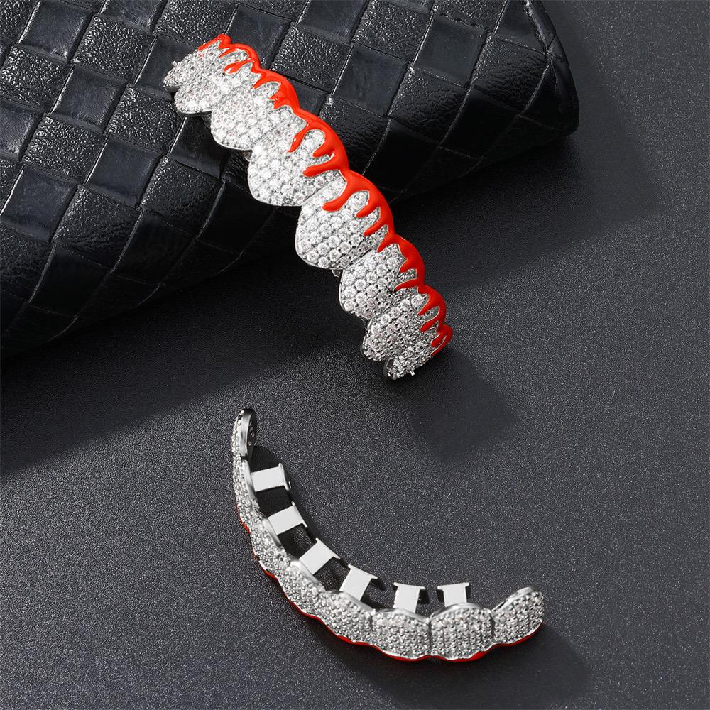 Unisex Cubic Zirconia Flame 8 Teeth Grillz Set Vampire Grills Hip-Hop Accessories  Street Rapper Jewelry.Mask Super Cool .X999