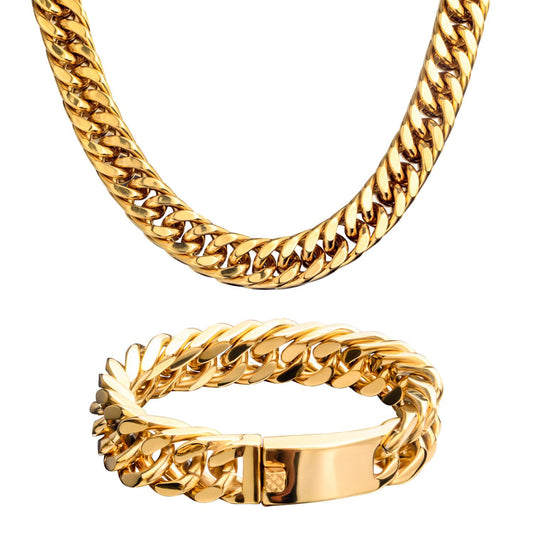 Stainless Steel Double Woven Cuban Chain Necklace – Trendy Men's Fashion ,H127