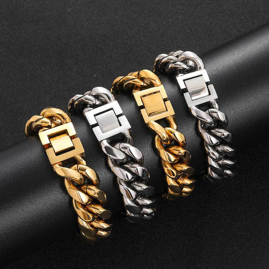 Men's Hip-Hop Cuban Titanium Steel Bracelet Width 6-18MM Length 7-9inch .Q936