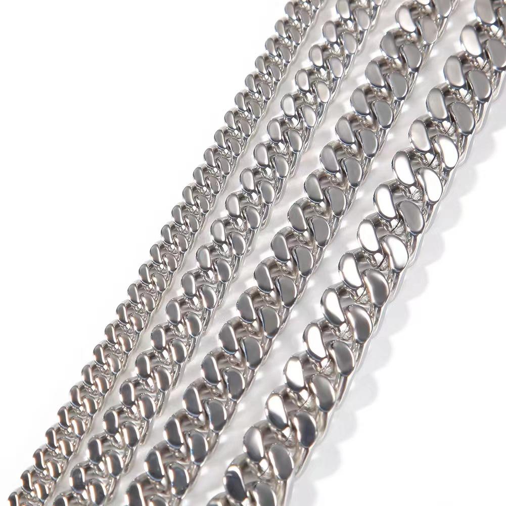 Men's Cuban Necklace -"7-9-11MM  length18in-24in  Simple, Hip-Hop Style, Stainless Steel Chain with Polished Finish and Spring Clasp, X227