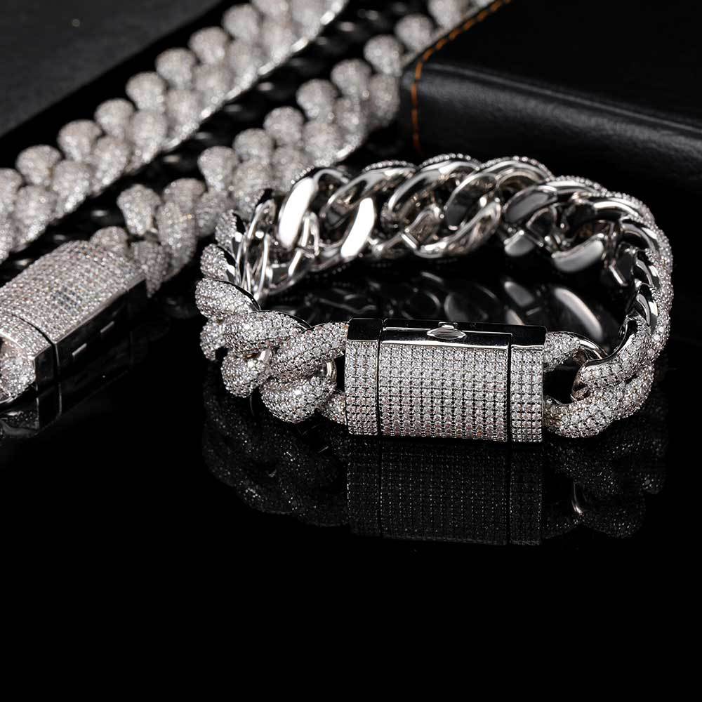 14mm-18mm Stylish Hip-Hop Bubble Cuban Chain Zircon Necklace for Men & Elegant CZ Bracelet for Women - Y53