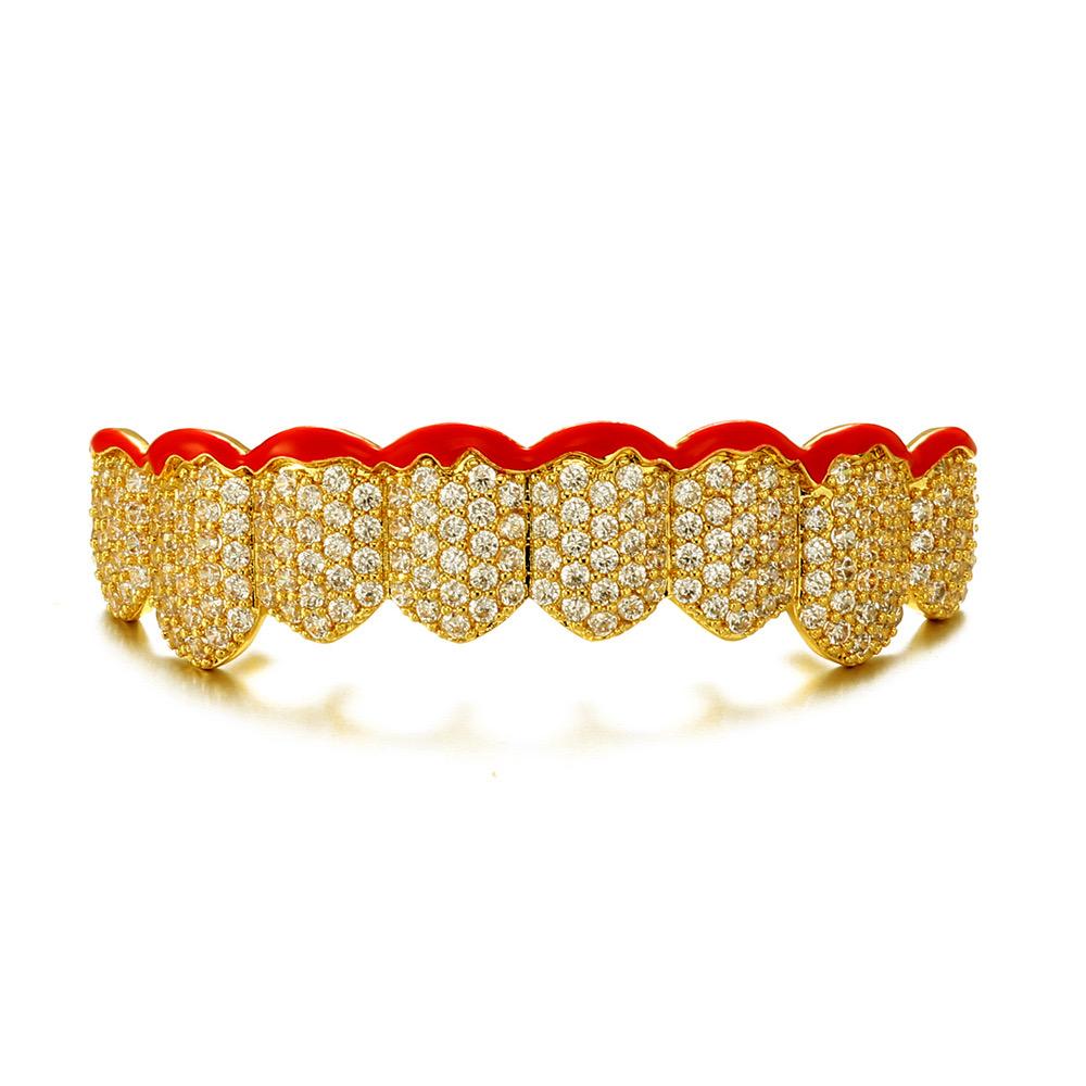 Unisex Cubic Zirconia Flame 8 Teeth Grillz Set Vampire Grills Hip-Hop Accessories  Street Rapper Jewelry.Mask Super Cool .X999