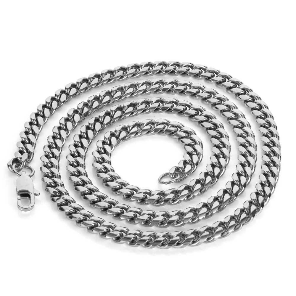 Unisex Hip-hop  Clasp Cuban Necklace Round Grind Encrypted Male Titanium Steel Length 16-30 Inches Width 5-9mm W789
