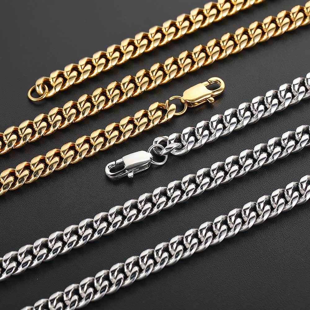 Unisex Hip-hop  Clasp Cuban Necklace Round Grind Encrypted Male Titanium Steel Length 16-30 Inches Width 5-9mm W789