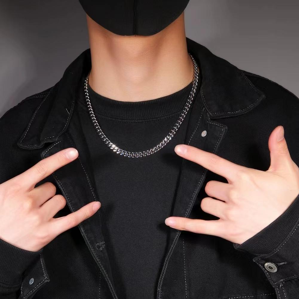 Men's Cuban Necklace -"7-9-11MM  length18in-24in  Simple, Hip-Hop Style, Stainless Steel Chain with Polished Finish and Spring Clasp, X227